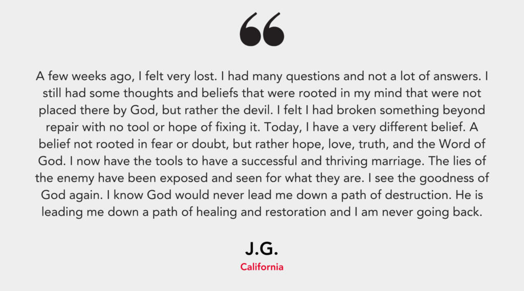 It's a personal testimony about finding hope and tools for a successful marriage through faith and overcoming doubts.